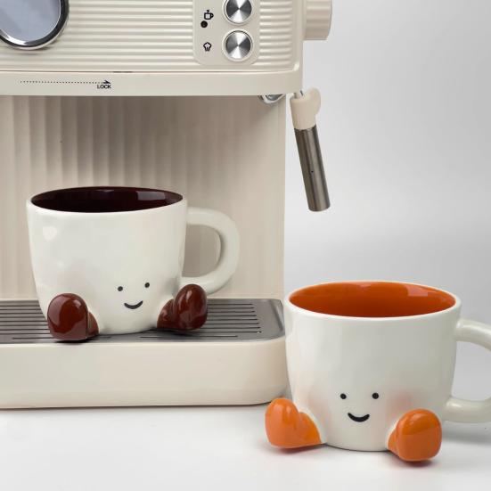 300ml Ceramic Mug Cartoon Feet Design Hot Cold Drinks Mug Suitable Capacity Happy Face Ceramic Tea Mug Drinkware