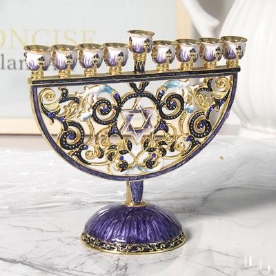 9 Branch Menorah Candle Holders Hand-Painted Enamel Candlestick Candelabra