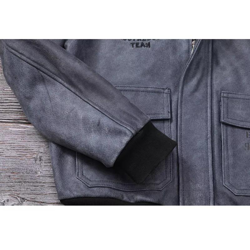 Chinese Size Blue Genuine Leather Jacket for Men Real Cowhide Skin Military A2 Flight Suit Embroidered Pilot Coats Mens Aviation Clothing Autumn