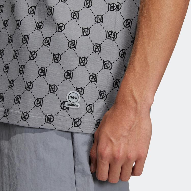 Adidas Neo Patterned Round Neck Athletic Casual T-shirt Men Tops Light-Grey IA6414