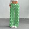 Women's Casual Fashion Printed Elastic Waist Loose Straight Leg Pants With Rope