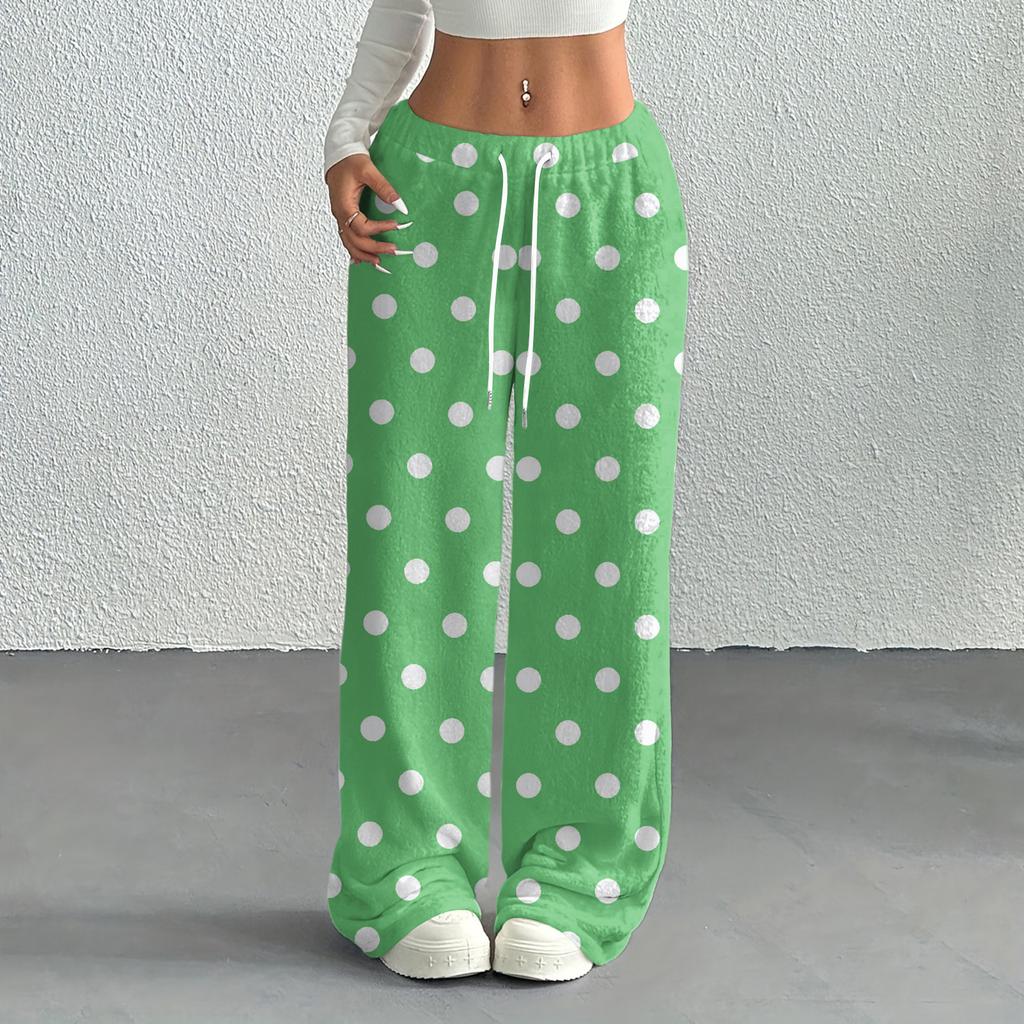 Women's Casual Fashion Printed Elastic Waist Loose Straight Leg Pants With Rope