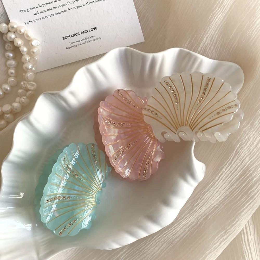 Non-slip Shell Hair Claw Acetate Shark Clip Shining Seashell Hair Clips  for Women