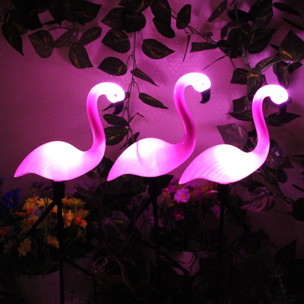 3pcs Outdoor Solar Lights Flamingo Garden Led Stake Light Pathway Lawn Yard Landscape Halloween Christmas Decorative Lights