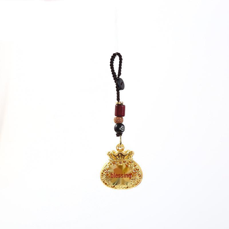 Ancient Fasha Golden Blessing Money Bag Keychain Pendant Necklace - Color-Preserving Alloy