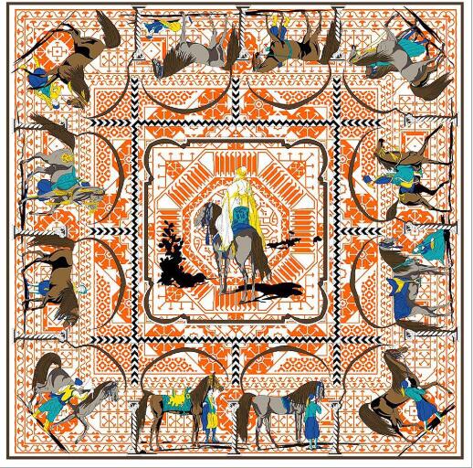 130CM Silk Scarf Women Large Shawls War Horse And Knight Print Stoles Square Bandana Kerchief Scarf Female Foulards