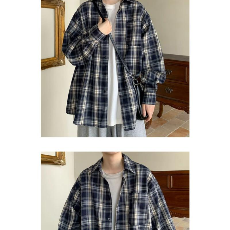 Camisa de Manga Larga Vintage Estilo Japonés para Hombre Holgada Casual