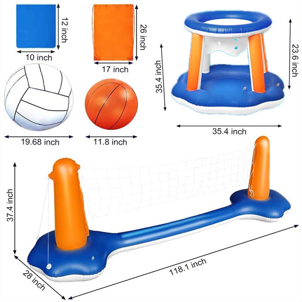 Inflatable Pool Float Set Volleyball Net and Basketball Hoops Floating Pool Swimming Game Toys for Kids and Adults