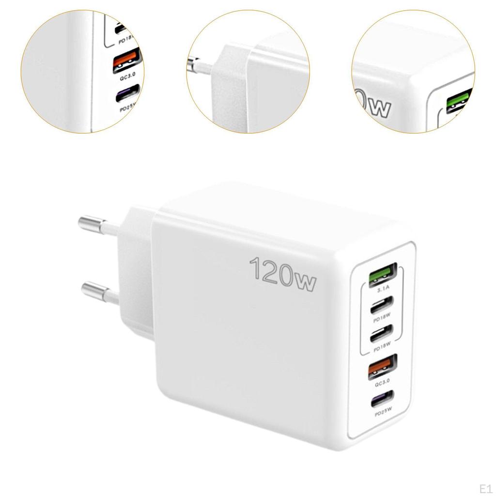USB C Charging Power Adapter Compact 120W for Multiple Devices Smartphone White