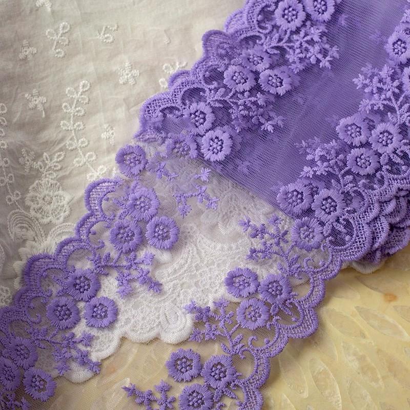 

1 ярд Красочный Хлопок Вышитые Цветы Кружевная Ткань Шторы Платья DIY Швейные Принадлежности фиолетовый