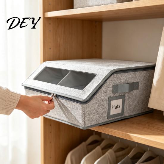 Portable Hat Case for Travel Foldable Storage Bin, with Clear Window And Handle, Dustproof Wardrobe Box Non-woven Fabric Baseball Cap Organizer,