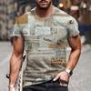 Classic Retro Old Newspaper Men's Printed T-shirt Casual Fashion Hip Hop Fun Loose Short Sleeve Street Trend Large Top