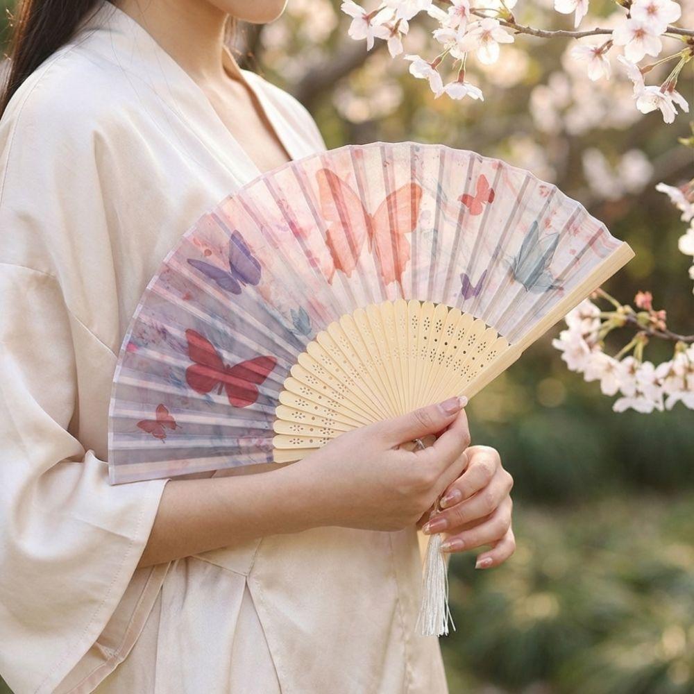 2PCS/SET Traditional Ancient Folding Fan Vintage Bamboo Fan Dance Fan  Cheongsam Matching