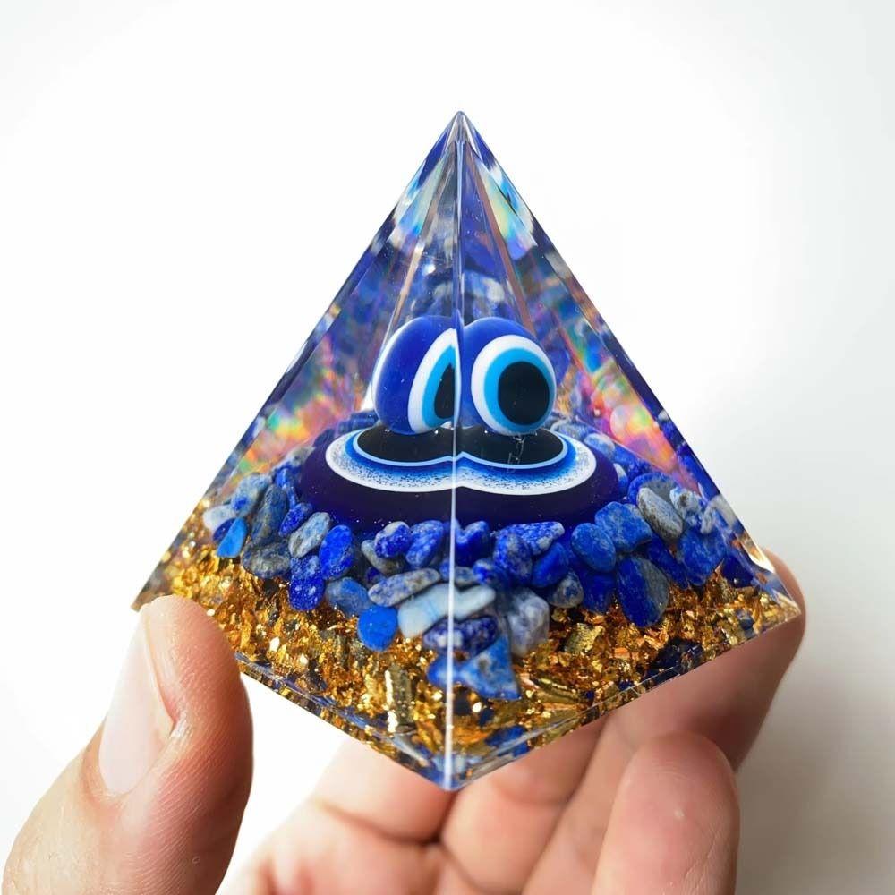 Crystal Stone Pyramid Figurine Drop Glue Evil Eye Pyramid Evil Eye Ornament  Home Office