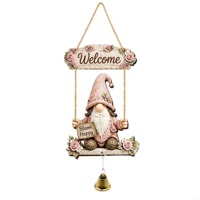 Farmhouse Outdoor Welcome Sign, Entryway 2D Wooden Hanging Gnomes Bells for Garden Porch Gate Decors, Holiday Housewarmings Gift