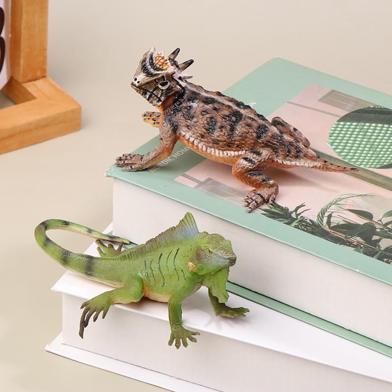Horned Lizard Green Iguana Figurine Desktop Ornaments Action Figures Wildlife Educational Toy For Boys Girls