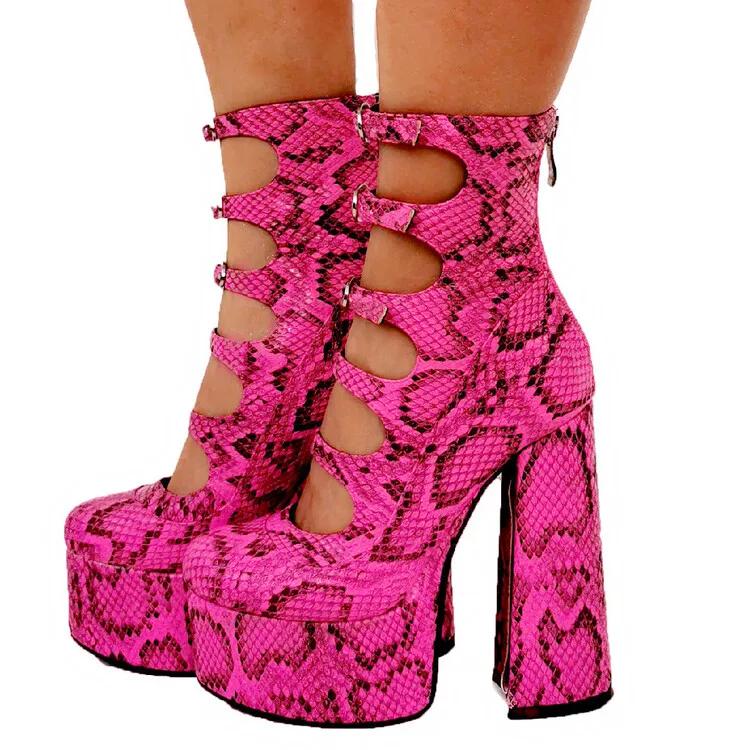 Fashion New Butterfly Big Size 36-47 Women Sandals Buckle Thick High Heels15cm Female Shoes Patent Leather Pink Black High Heels