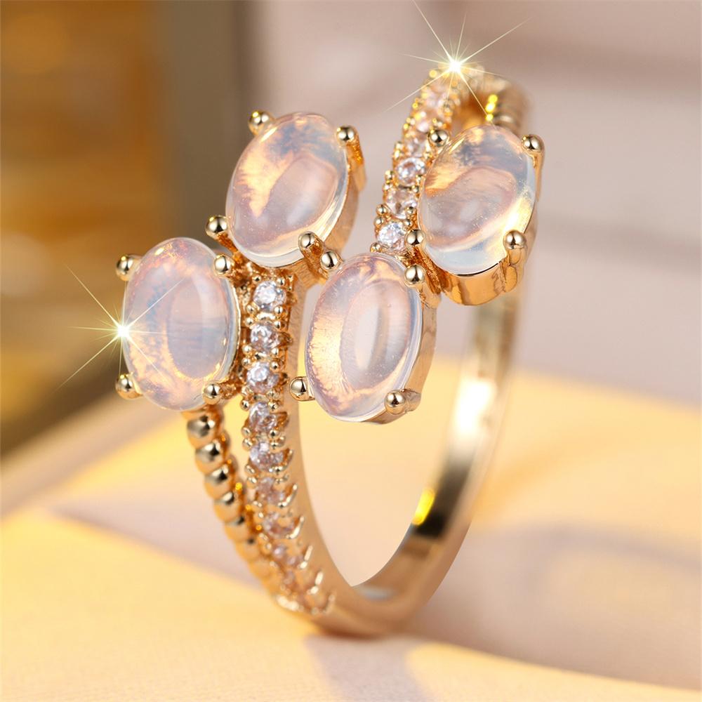 Süße Mondstein Weiß Ovaler Opal Stein Ringe Für Frauen Vintage Trendiger Goldfarbener Ring Hochzeits Schmuck Muttertagsgeschenk 10 beige