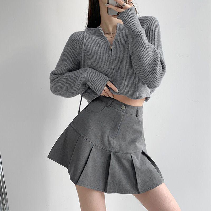 

Women s 2024 High-Waist Pleated A-Line Fishtail Midi Skirt - Slimming & Petite, Black, Summer French Style S