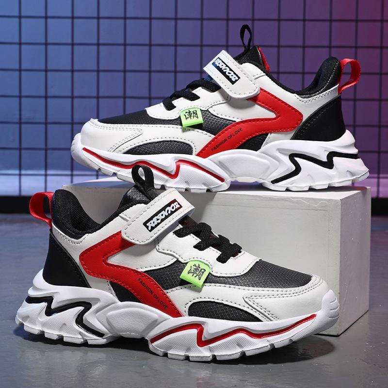 8938 Boys' Sports Shoes Autumn and Winter Leather Large Cotton Shoes Children's Velvet Middle and Older Children's Primary School Students Running Sh