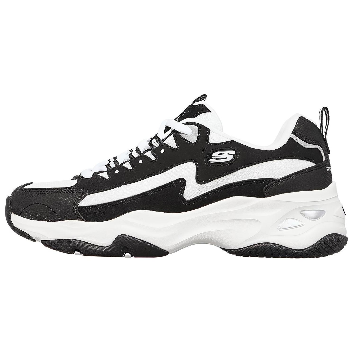 Skechers Unisex Black/White Dlites 4.0 Fabric Synthetic Leather Lightning Panda Thick Sole Shock Absorbing Wear Resistant Breathable Low Top Dad Shoes 149491-Bkw Cm