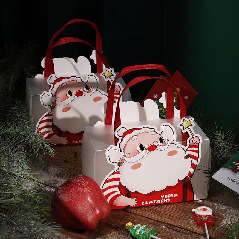 Christmas Eve Apple Candy Gift Bag Tote Gift Box Santa Claus Paper Bag Transparent Packaging Bag