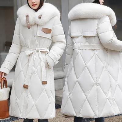 Jachetă de iarnă căptușită și îngroșată pentru femei, ocazională, largi, de lungime medie, cu guler de blană
