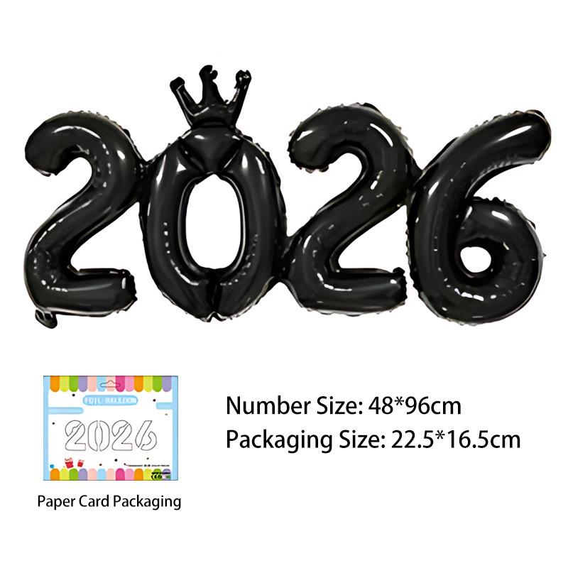 Ballons Numériques à Foil 2026 avec Couronne Connectée pour Décoration de Fête du Nouvel An 2026 Fournitures de Célébration de Remise de Diplôme et d'Anniversaire