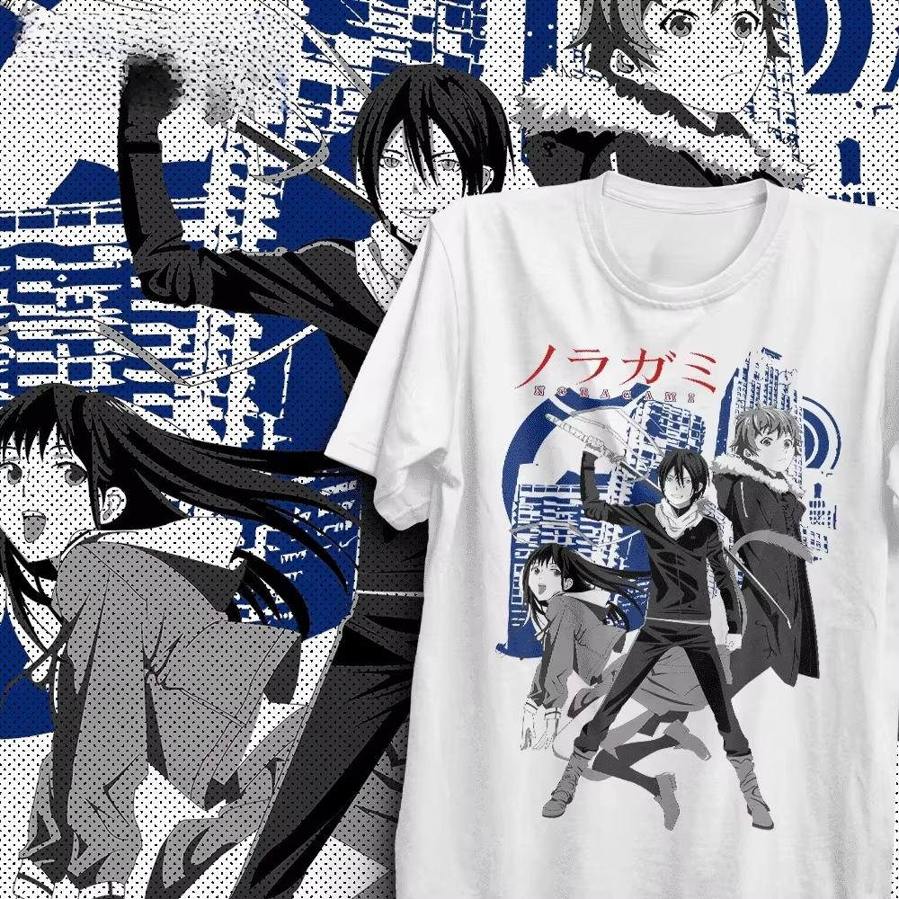 Лето 2026 Noragami Ято Хиёри Юкине Городской Фон Аниме Принт Белая Футболка Унисекс Оверсайз Y2K Уличный Стиль Чистая Удобная Футболка 4XL