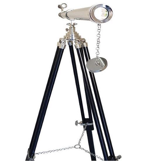 Marine Navy Blue Double Barrel Tubular Telescope Nickel Silver Finish Black Tripod Telescope