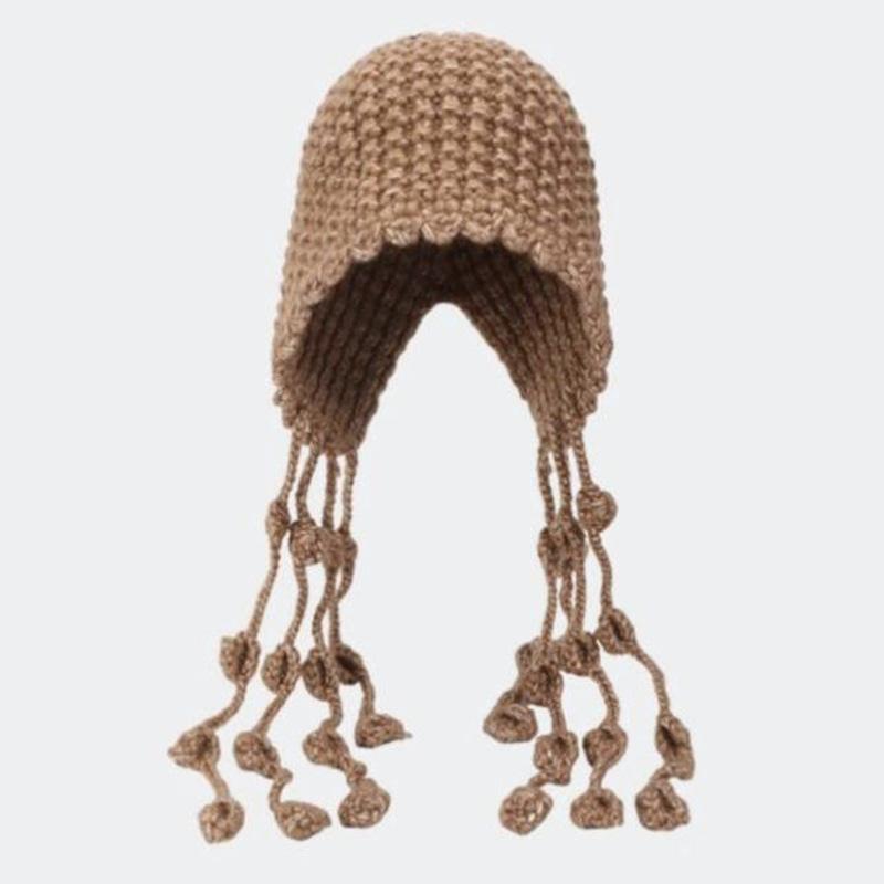 West Sichuan Tourism Tassel Ball Red Knitted Baotou Hat Women's Autumn and Winter Warm Ear Protection Face Small Wool Hat