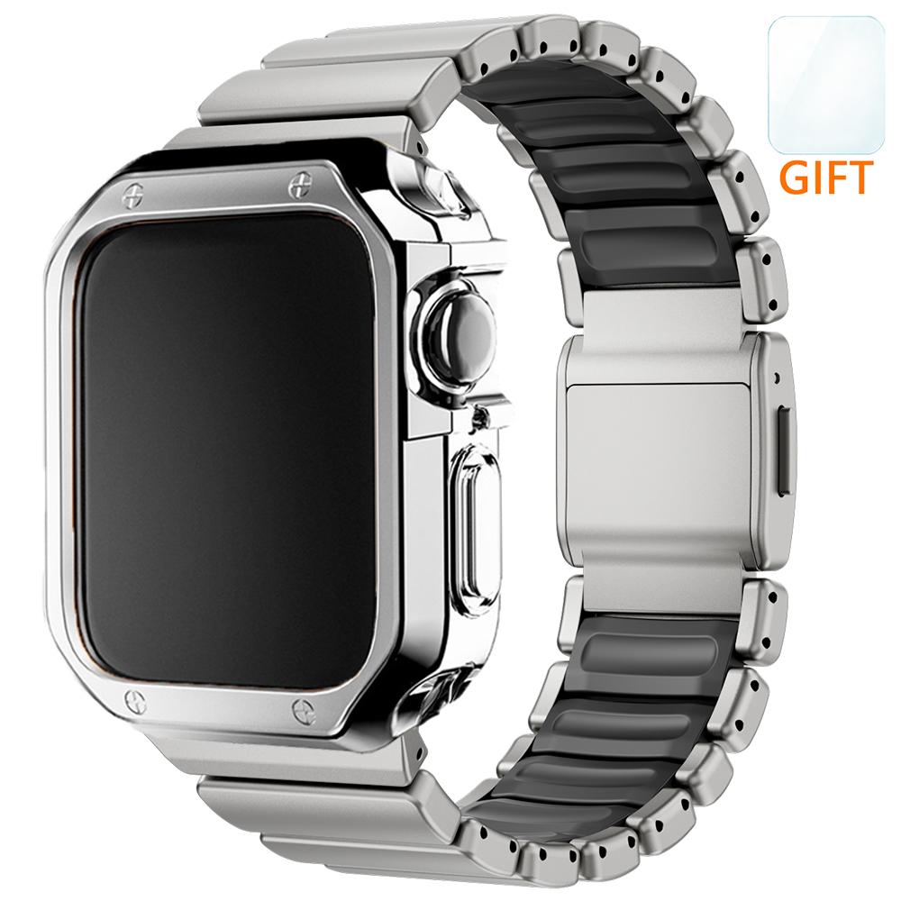 Cinturino in Titanio+Custodia in TPU per Apple Watch Ultra 3 2 49mm 46mm 45mm 44mm Braccialetto da Uomo d'Affari per iwatch 11 10 9 8 7 6 5 4 SE Cinturino