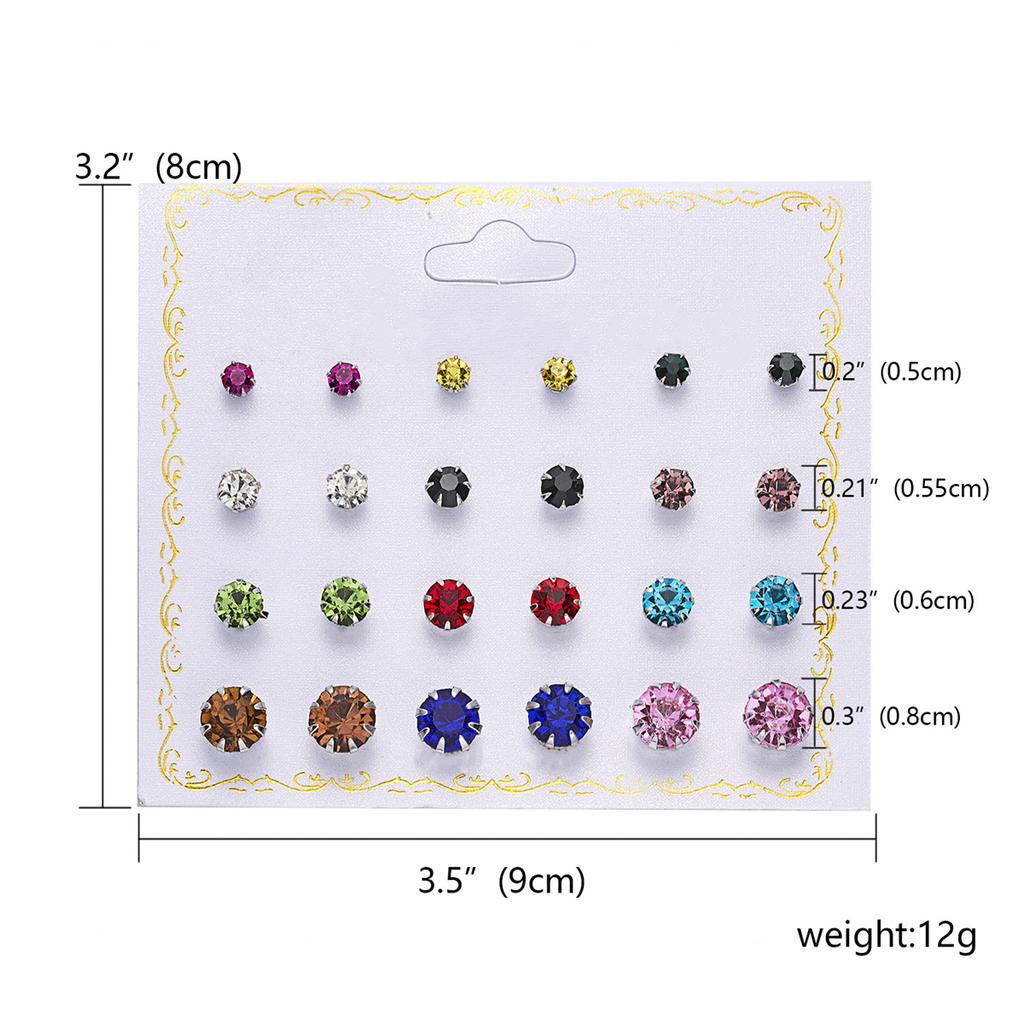 12Pairs/Set Colored Zircon Crystal Stud Earrings For Women Minimalist Geometric Imitation Pearl Round Bead Earring Trend Jewelry