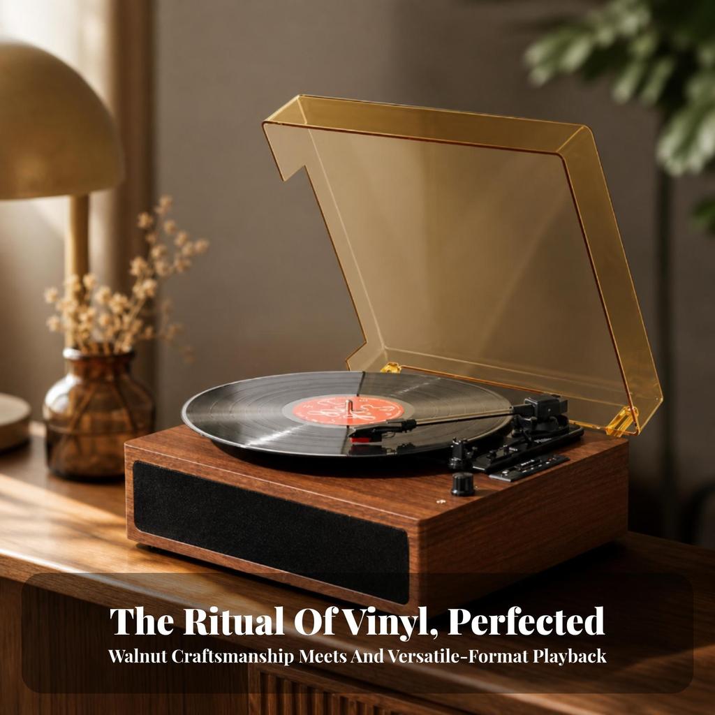Stereo Nostalgic Turntable Records Player WoodenGrain Finish, Retro Player, for Living Room