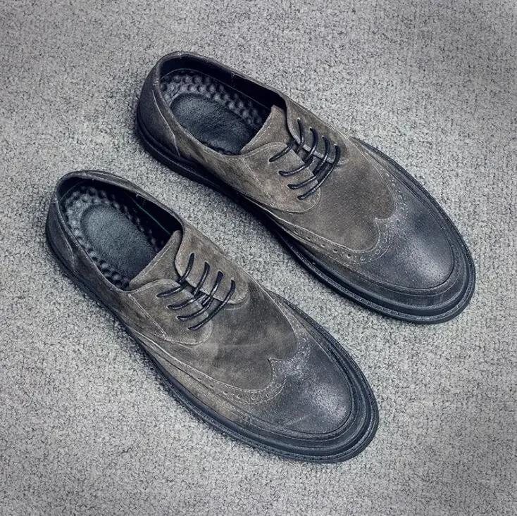 Fashion Brand Fashion Mens Flats Shoes Casual British Style oxfords Business Shoes Men Dress suede Brogue Party Formal Shoes 2025 gh7
