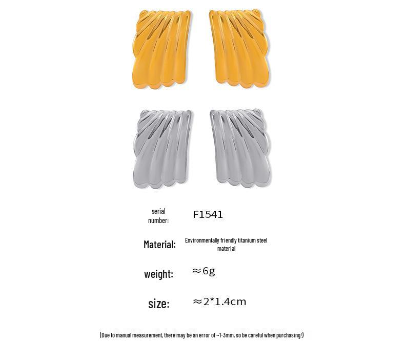 Summer Titanium Steel Striped Square Stud Earrings - European & American Fashion