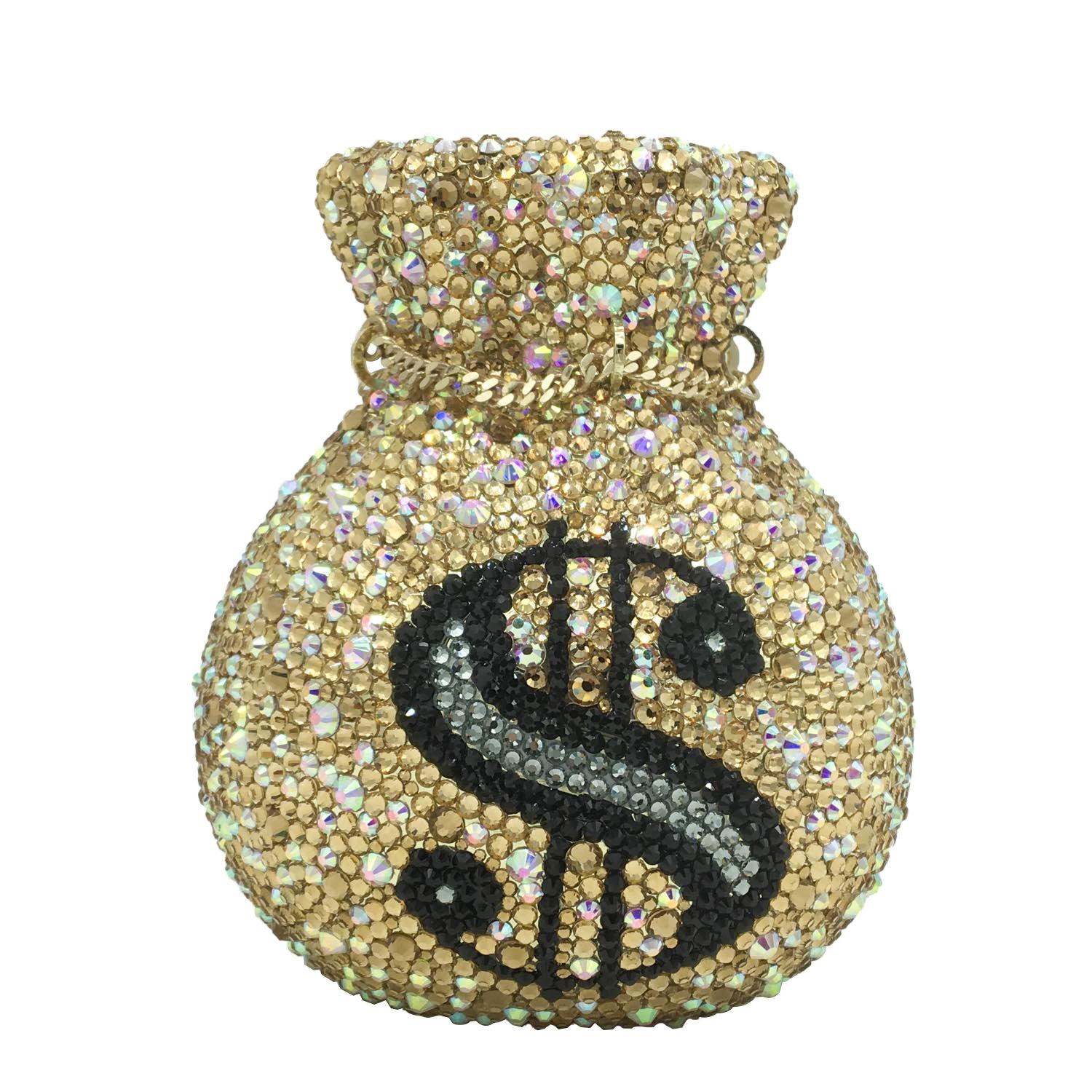 

Boutique De FGG Novelty Design Money Pouch Rhinestone Clutch Bag, Handmade Golden Crystal Evening Bags, Party Prom Mini Clutch Mini Size