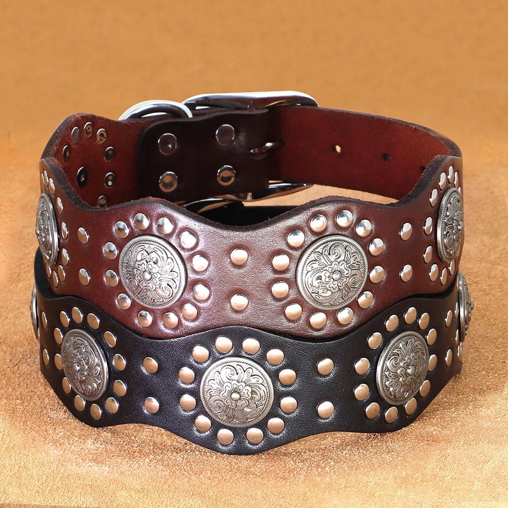 Luxury Genuine Leather Dog Collar 2inch Wide Cool Spikes Durable Collars for Medium Large Dogs German Shepherd Pitbull Correa