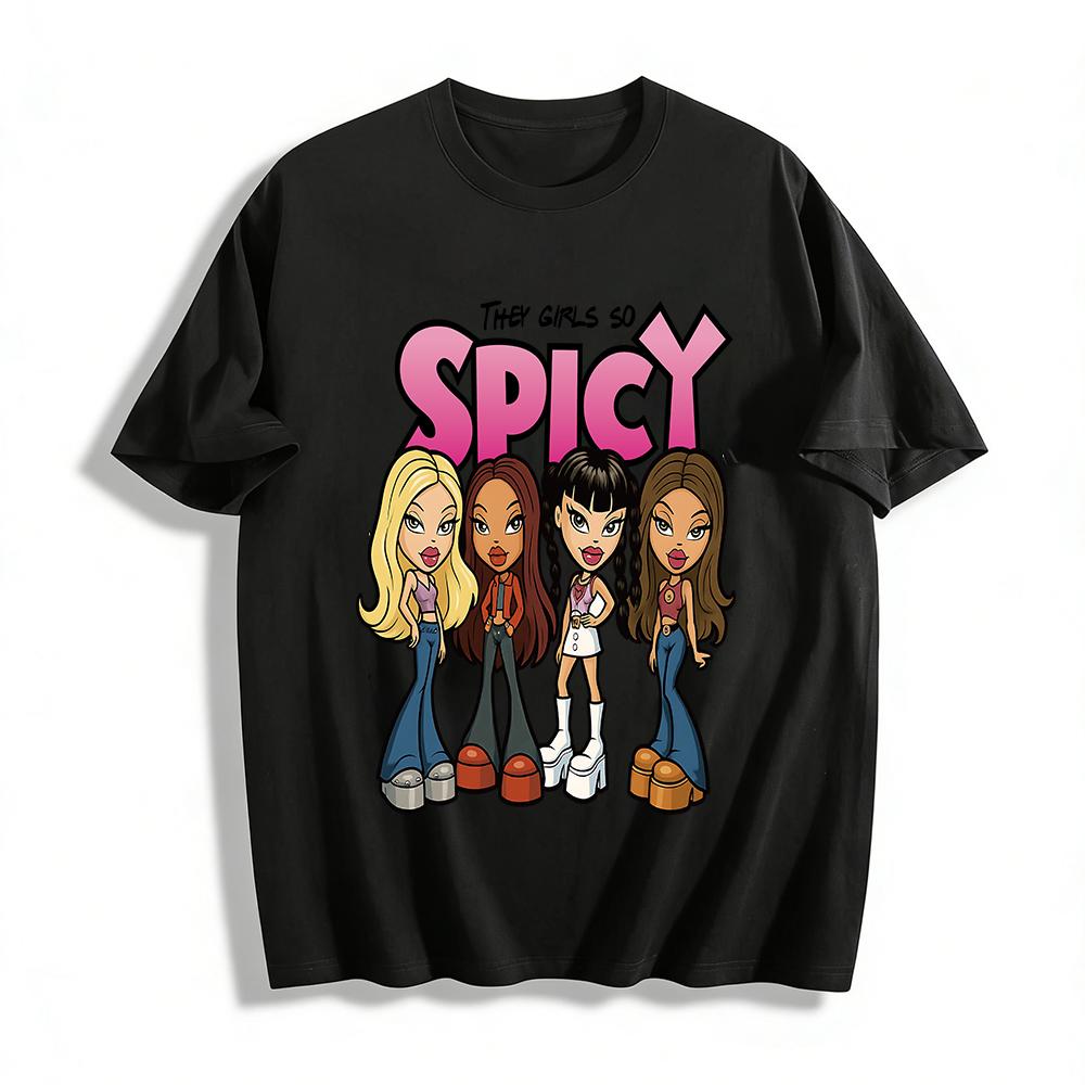 

Y2K Spice Girls Bratz Style Graphic Tee Retro 2000s Nostalgia Spicy Girls Print Top for Women Pure cotton T-shirt XXS