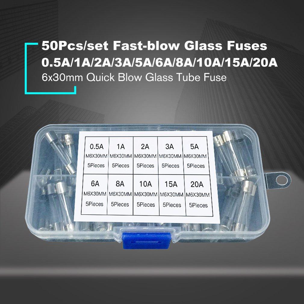 Fasizi 6x30mm Fast-blow Glass zekeringen Quick Blow Car Glass Tube zekeringen Assorted Kit Amp 0.5A, 1A, 2A, 3A, 5A, 10A, 15A, 20A, 30A en 10 stks zekering zitting - 72 stuks