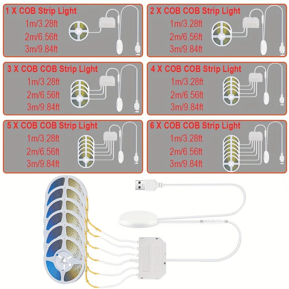USB COB LED Cabinet Light, Touch Dimmable Strip, 5V IP65 1m for Kitchen, Wardrobe, Showcase