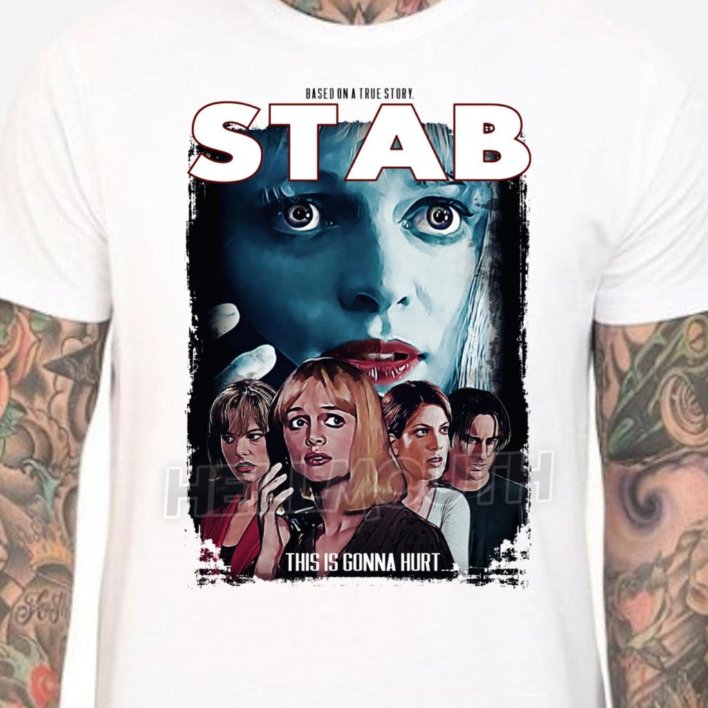 STAB - Scream Movie - White T-shirt. Sidney prescott, Tori Spelling. Men's & Women's all sizes