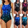 Womens Full Coverage Athletic Swimsuit With Printed High-Waisted Triangular Cut Built-in Pad No Underwire Swimming
