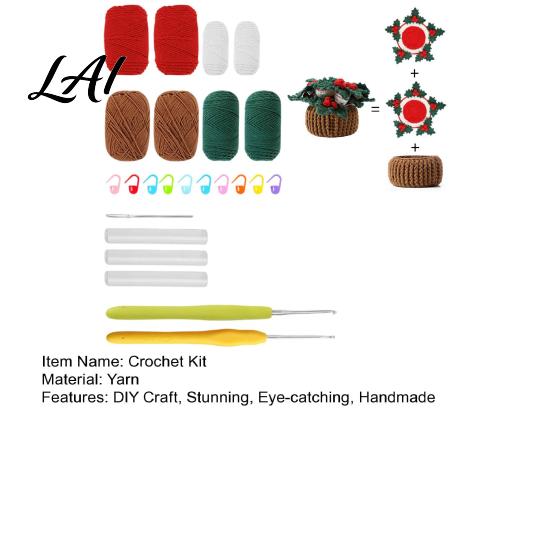 Festive Christmas Home Decor Crochet Cup Coasters with Mini Basket Handmade Holly Plants Starter Kit Hooks Berries Mat Set for Drinks Tabletop