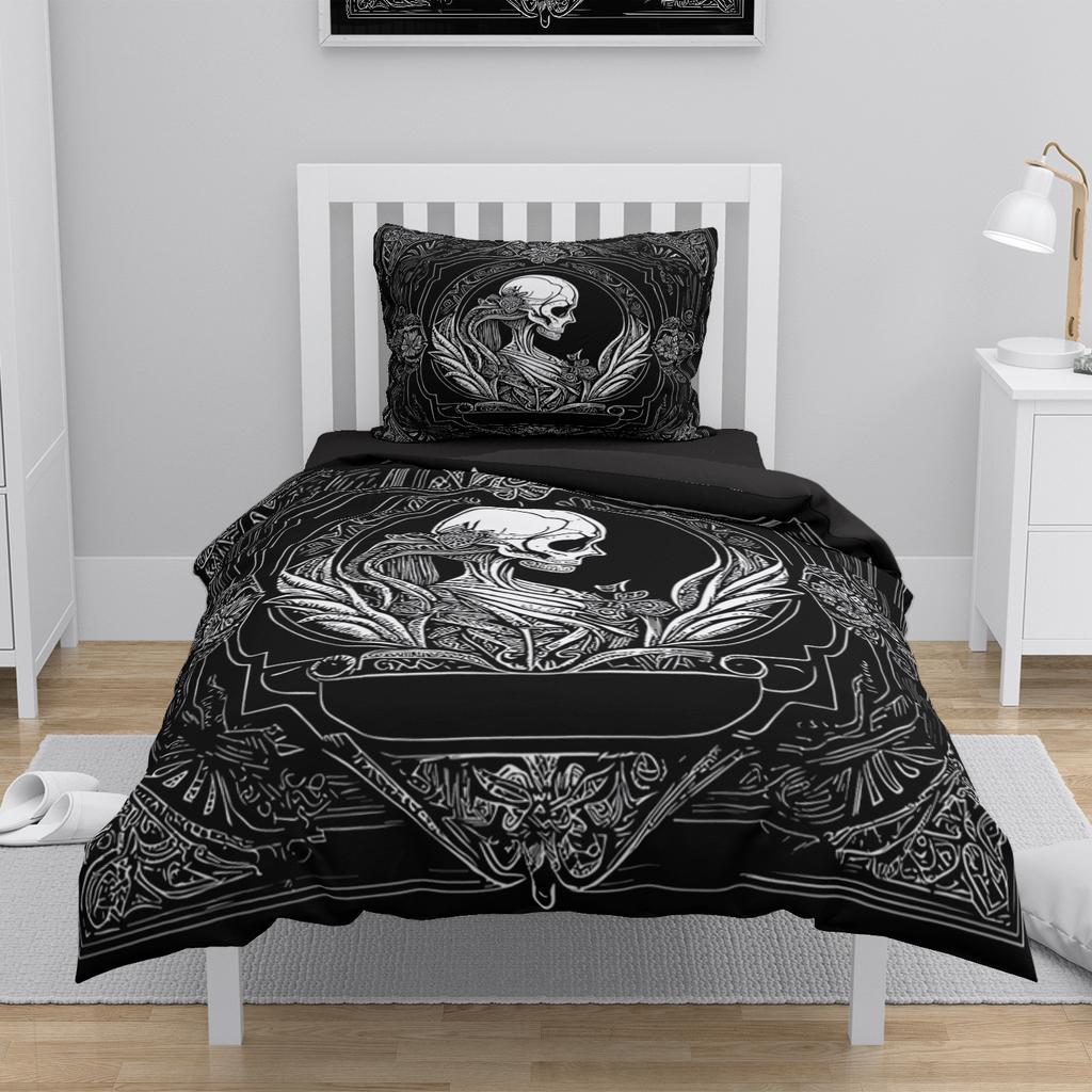 Skull & Skeleton Gothic Vintage Duvet Cover Set 200x200cm King Size Bedding Set Halloween Home Decor Boho Dark Fantasy Bed Set