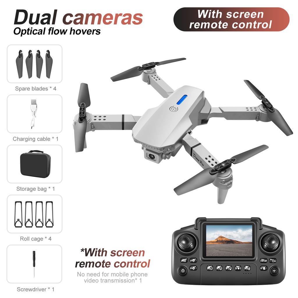 NUOVO Drone E88 Controllato da Schermo Telecomando con Display Quadricottero Flusso Ottico Doppia Fotocamera Aereo per Fotografia Aerea