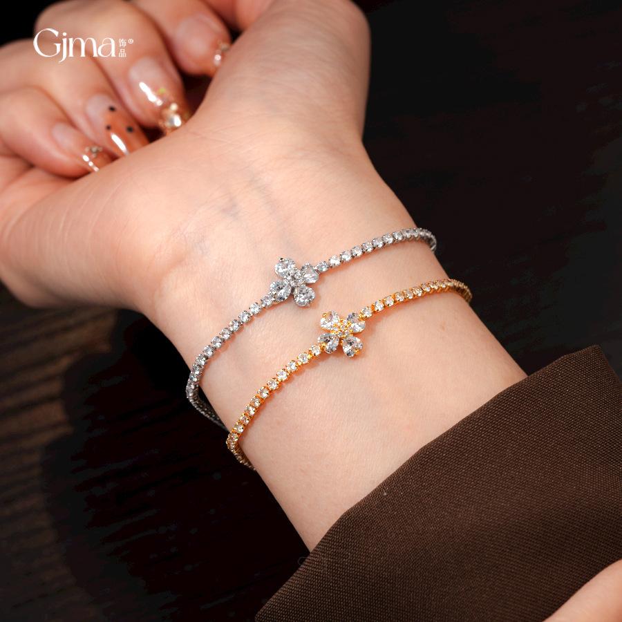 18k Real Gold Electroplated Zircon Flower Bracelet Light Luxury Bracelet European and American Simple and Exquisite Jewelry Women