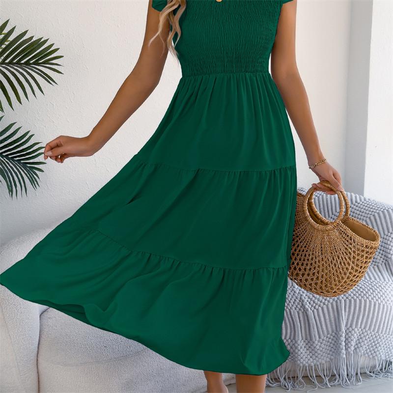 2026 Spring/Summer Women's Solid Color Black Fungal Edge Flying Sleeve Pulling Waist Skirt S-XL