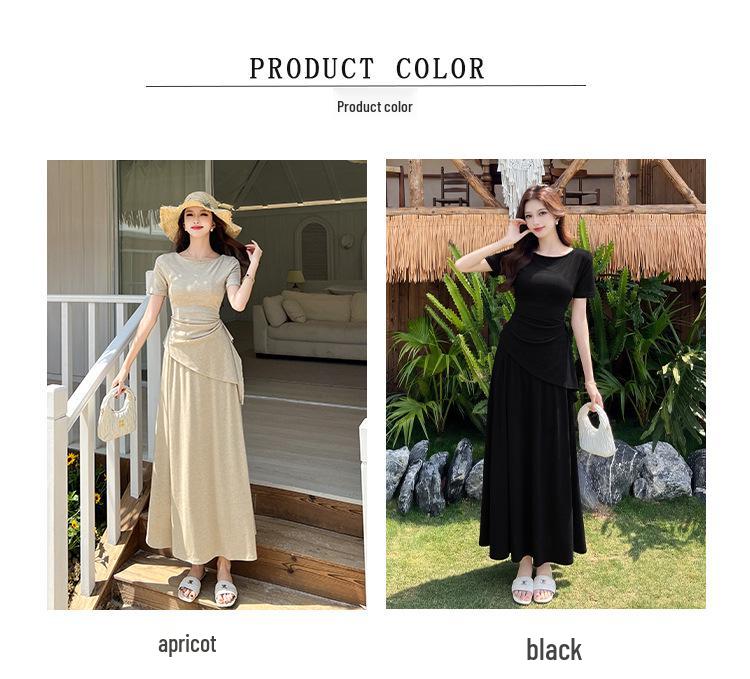 Französisches Falten-T-Shirt mit tailliertem Bund & High-Waist-Rock Sommer-Set für Damen