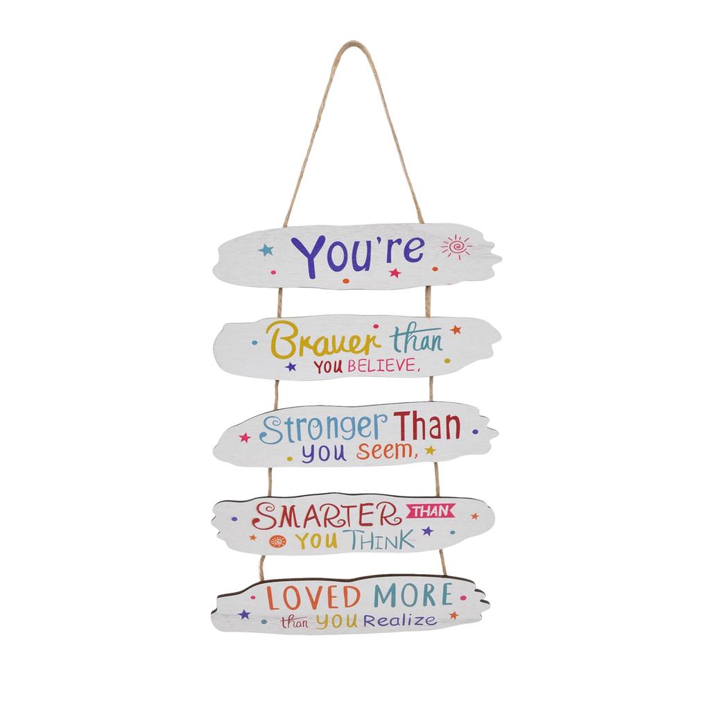 Wooden Hanging Sign with Quote for Home Wall Decor - Motivational Room Decoration with Rope